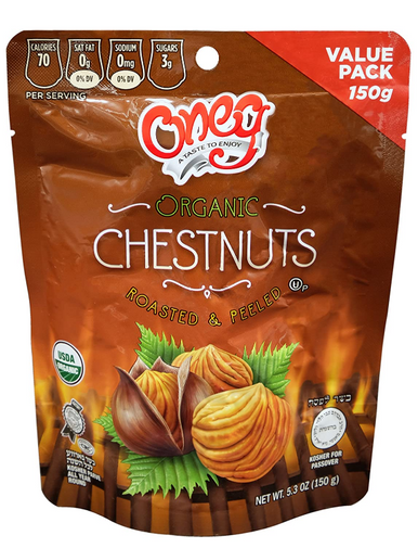 Oneg Organic Whole Chestnut Roasted and Peeled Chestnuts Kosher for Passover, 5.3 oz.