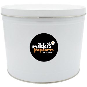 2 Gal White Gourmet Popcorn Tin