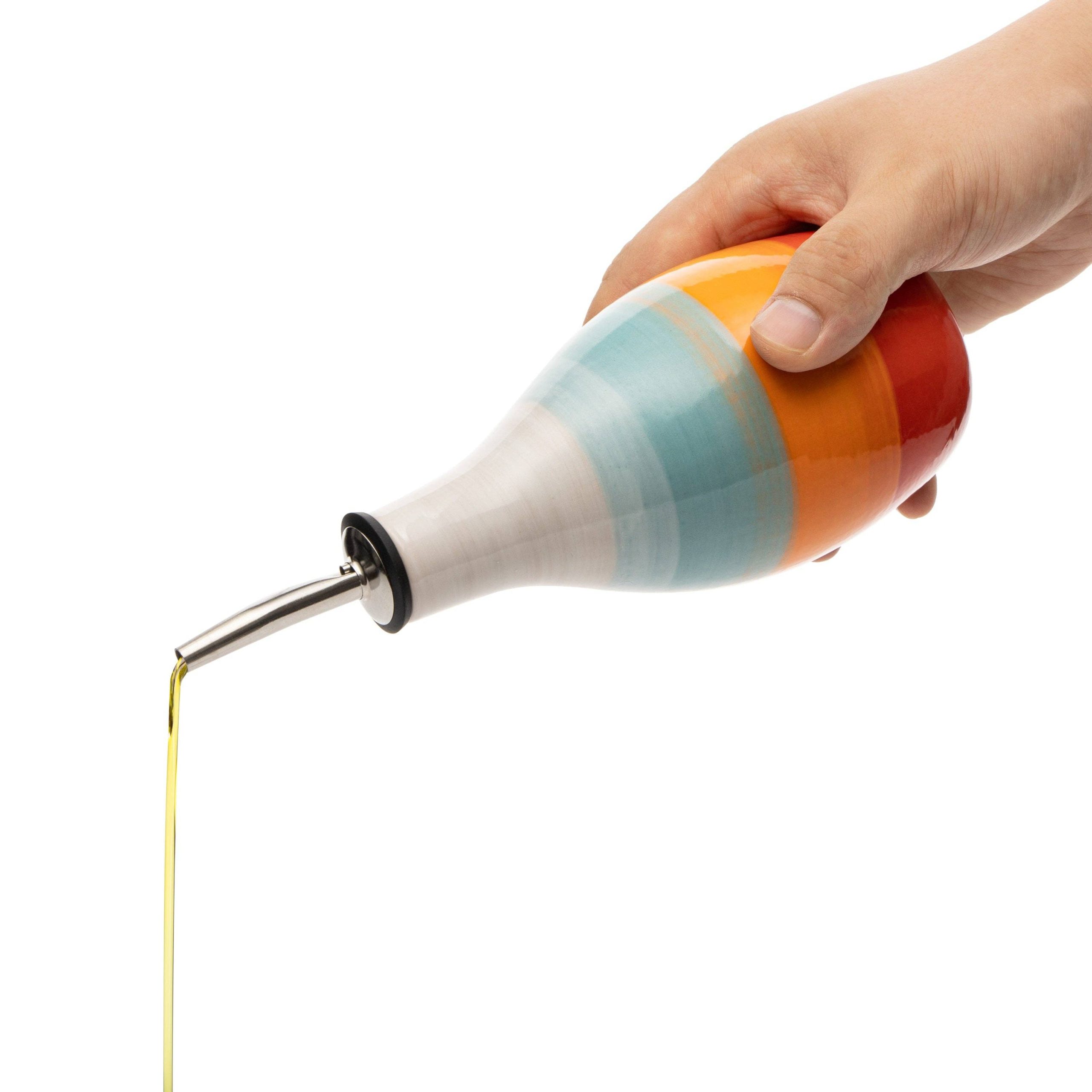 Ceramic Olive Oil & Vinegar Dispenser Bottle – 400ml Cruet for Drip-Fr