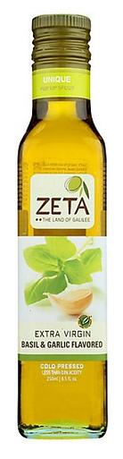 Zeta Extra Virgin Olive Oil Basil & Garlic Infused Flavored, 8.45 fl oz.