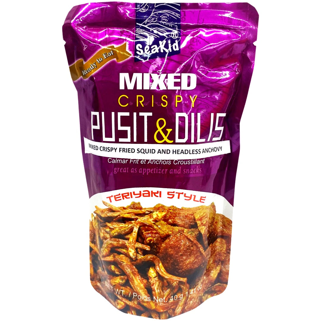 Seakid – Crispy Pusit and Dilis – Mixed Crispy Fried Squid and Headless Anchovy – Teriyaki Style – 40 G