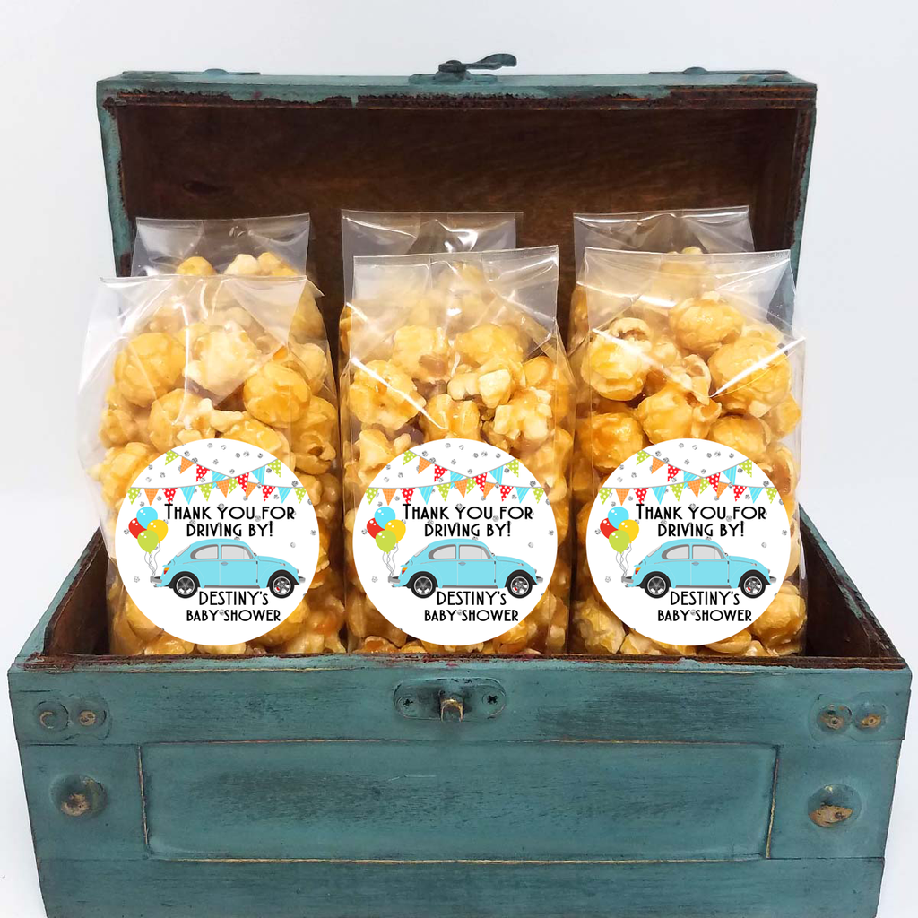 Drive By Baby Shower Popcorn Favors – Blue Beetle
