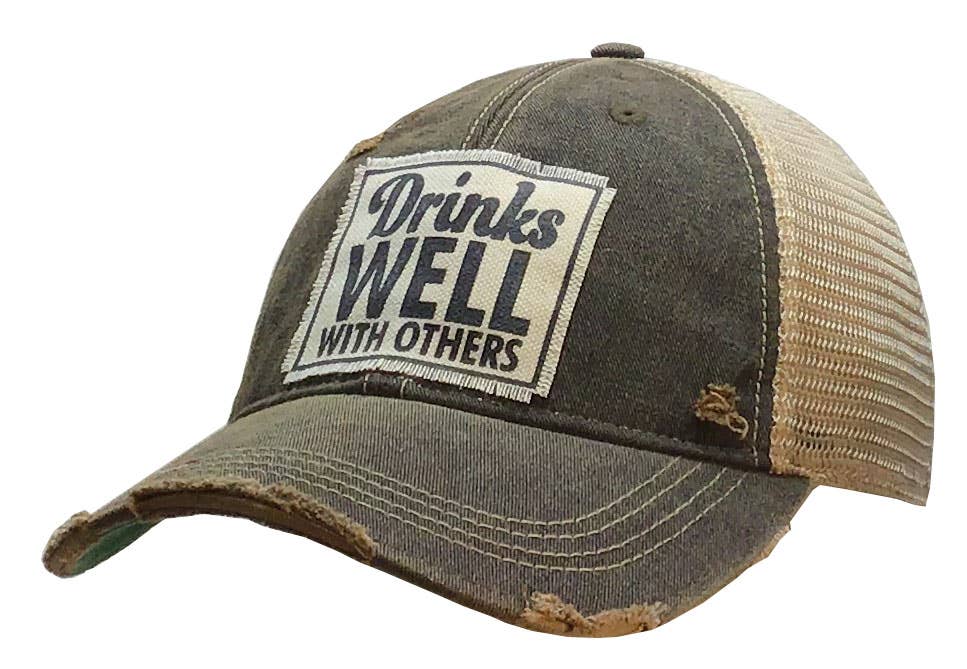 Vintage Life – Drinks Well With Others Trucker Hat Baseball Cap Navy