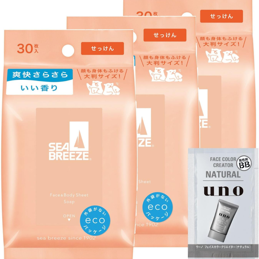 Seabreeze Face & Body Sheet Soap Scent 30 Sheets × 3 Packs + Bonus – Made in JAPAN – Tokyo Sakura Mall