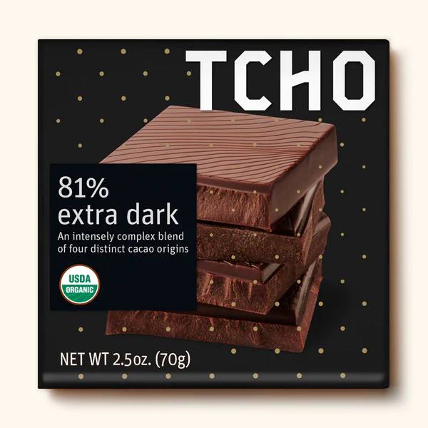 TCHO – 81% Extra Dark Chocolate Bar, 2.5oz | Pack of 12