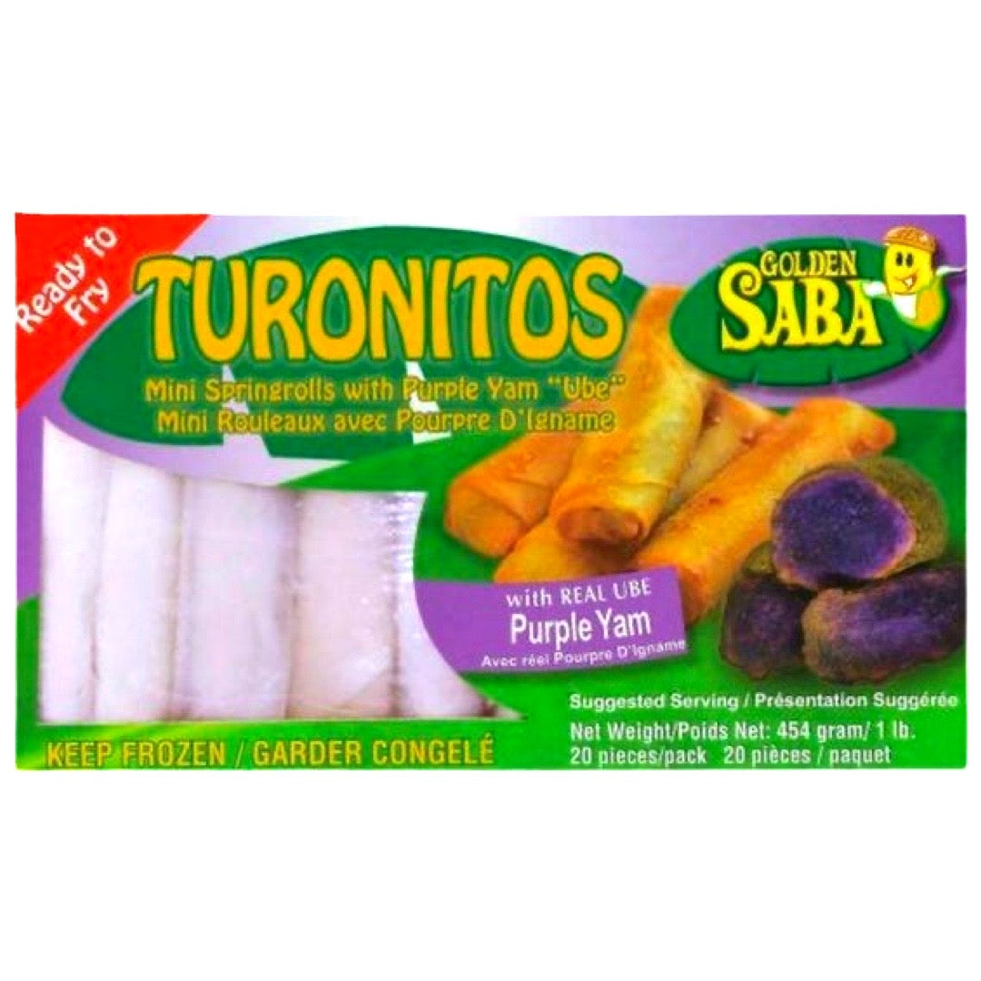 Golden Saba – Turonitos – Mini Saba Banana Roll – with Real UBE Purple Yam – 1 LB
