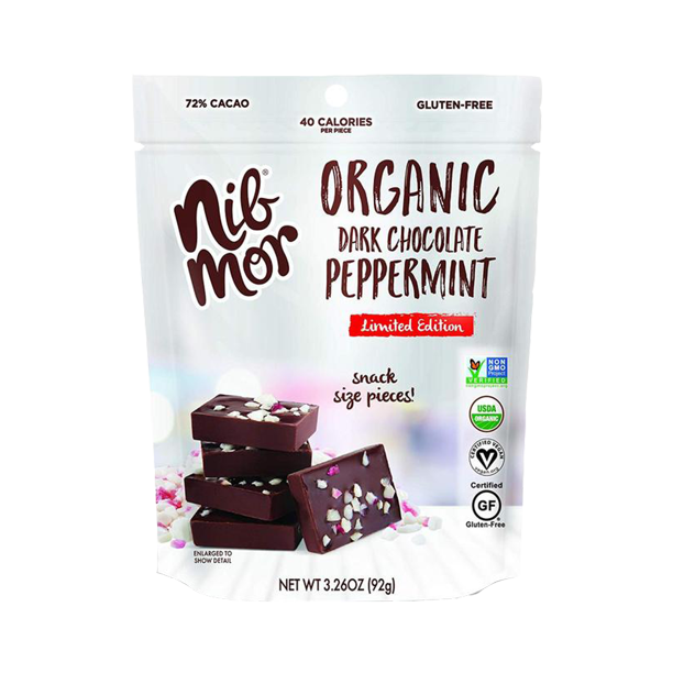 NibMor – Organic Dark Chocolate Peppermint Bark 3.26 Oz – Pack of 6