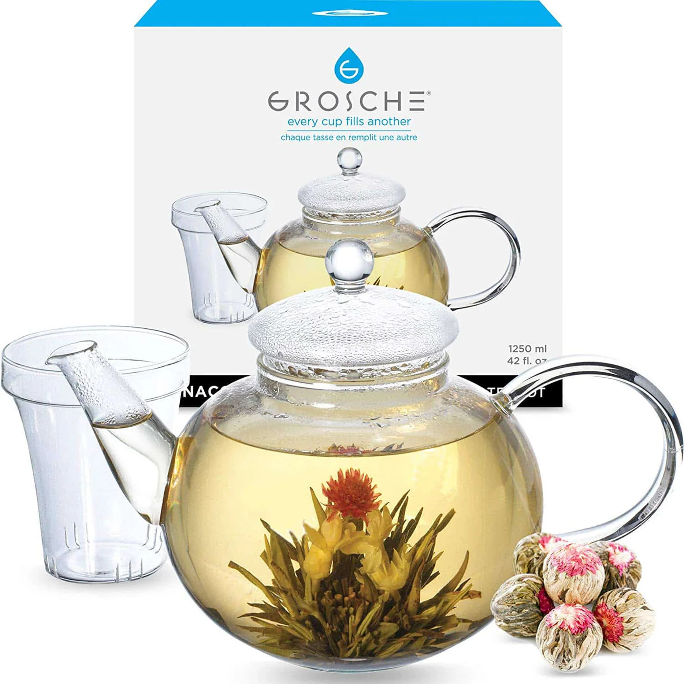 MONACO Glass Teapot, Glass Tea Strainer, Loose Leaf Teapot – 42oz / 12