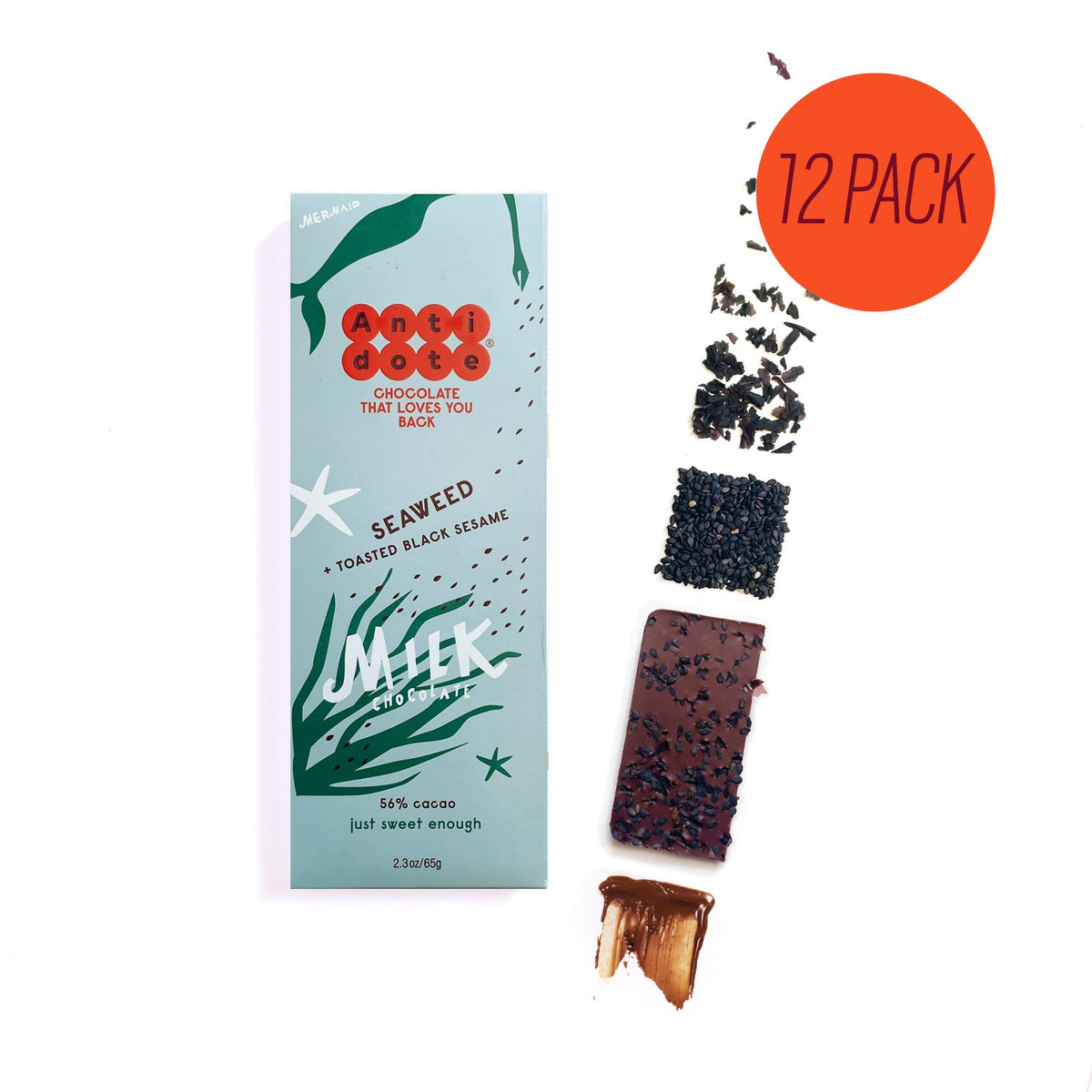 Antidote Chocolate MERMAID: SEAWEED + BLACK SESAME MILK CHOCOLATE 56% – 12 Bars