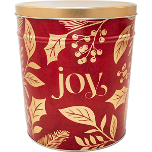 3.5 Gal Red & Gold JOY Gourmet Popcorn Tin Can