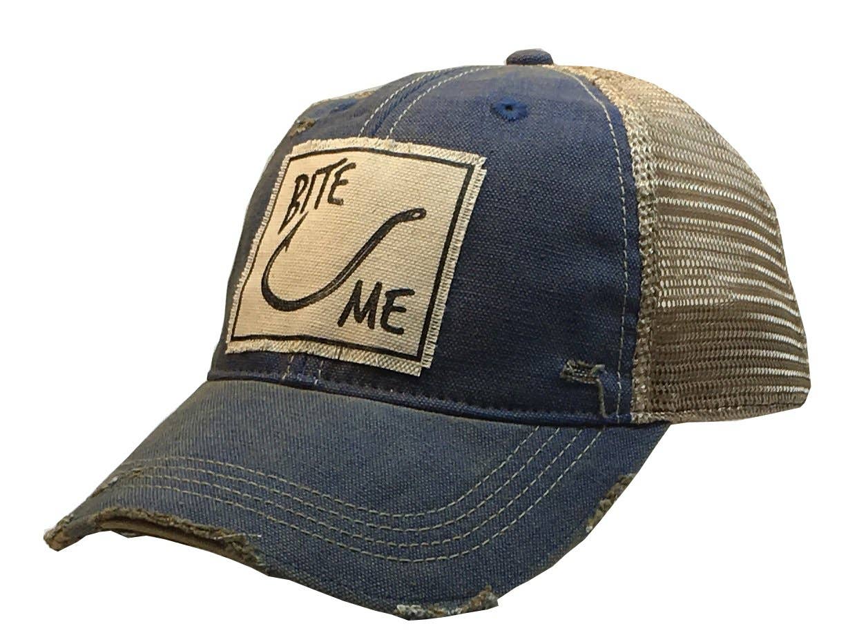 Vintage Life – Bite Me Royal Blue Distressed Trucker Hat Baseball Cap