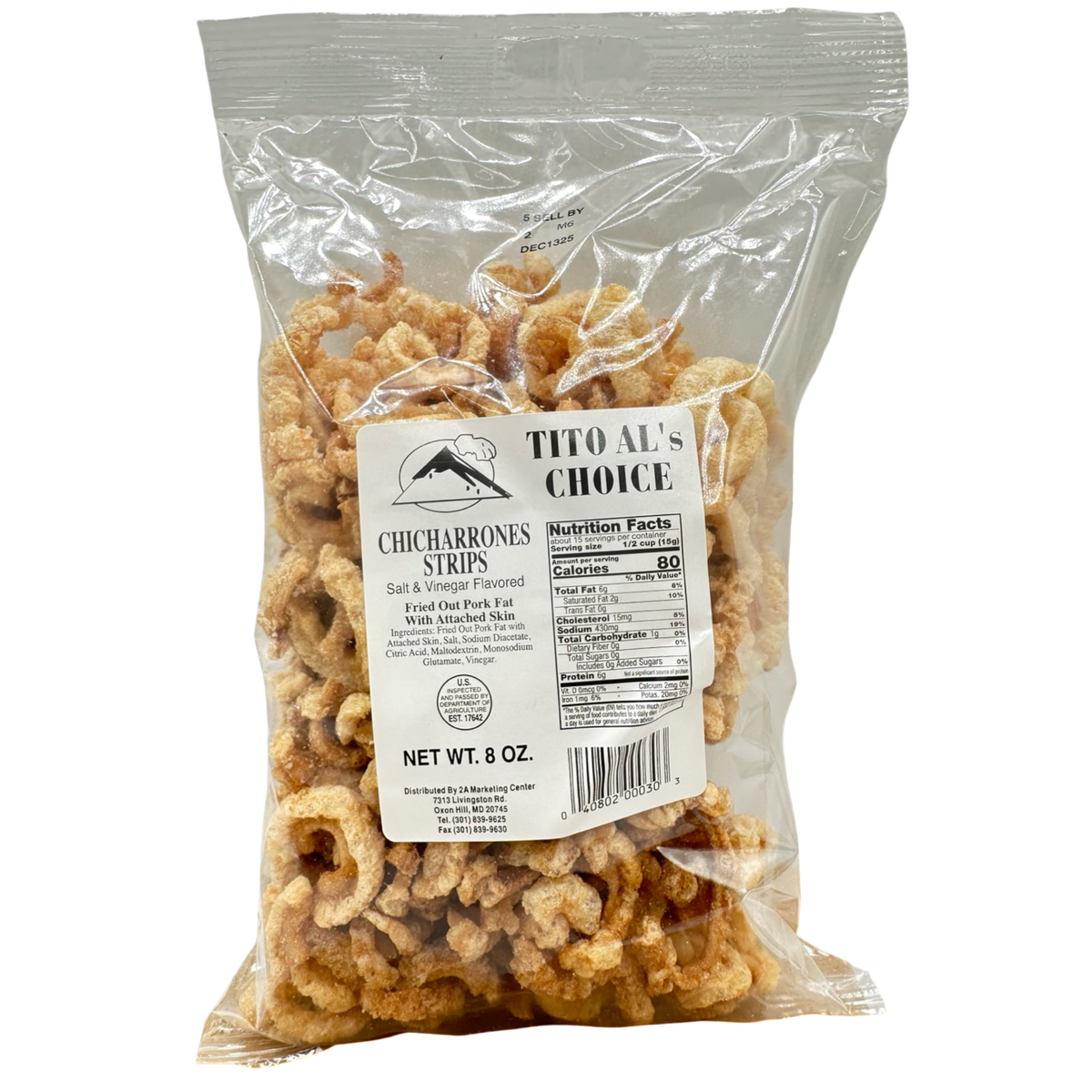 TITO AL’S Choice – Pork Crackling Chicharrones Strips – Salt & Vinegar – 8 OZ
