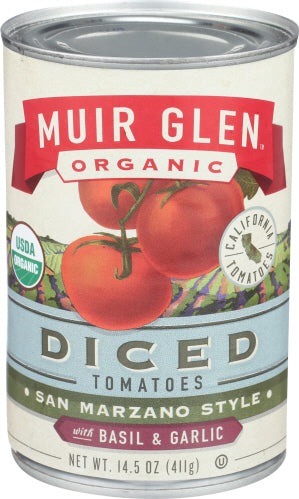 Muir Glen Diced Tomatoes Basil Garlic 14.5 Oz – Pack of 12
