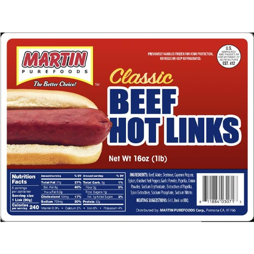Martin Purefoods – Classic Beef Hot Links – 16 OZ