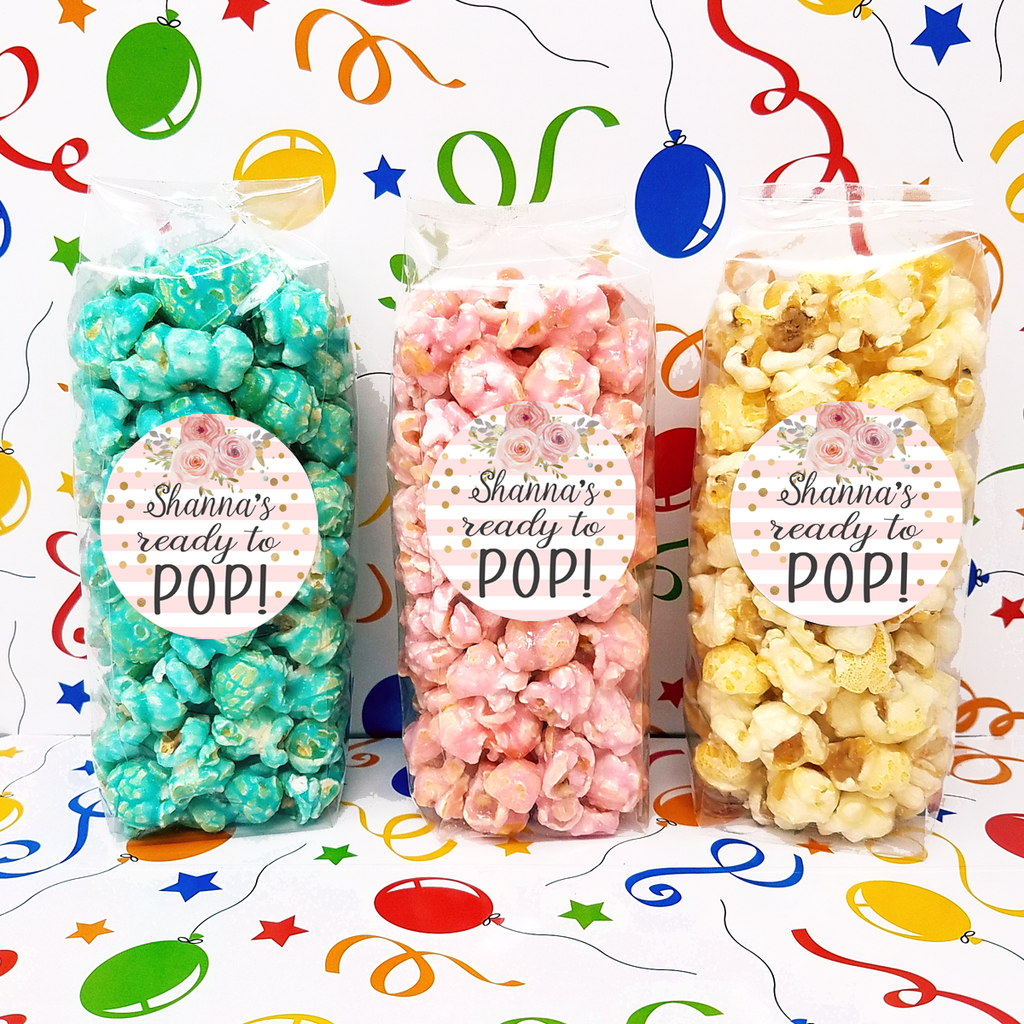 Pink Stripes and Floral – Baby Shower Popcorn Favors