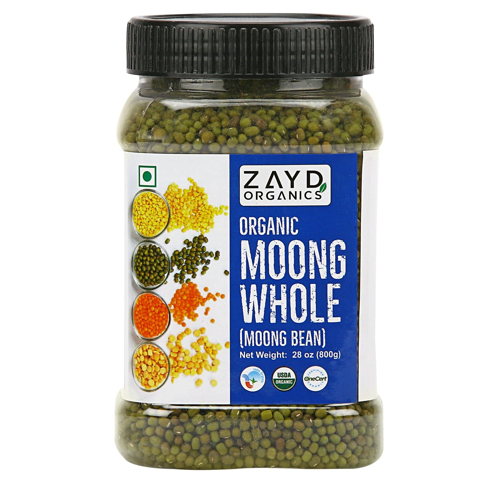 Zayd Organic Moong Whole (Mung Bean), USDA Organic Certified, 1.7-Pounds