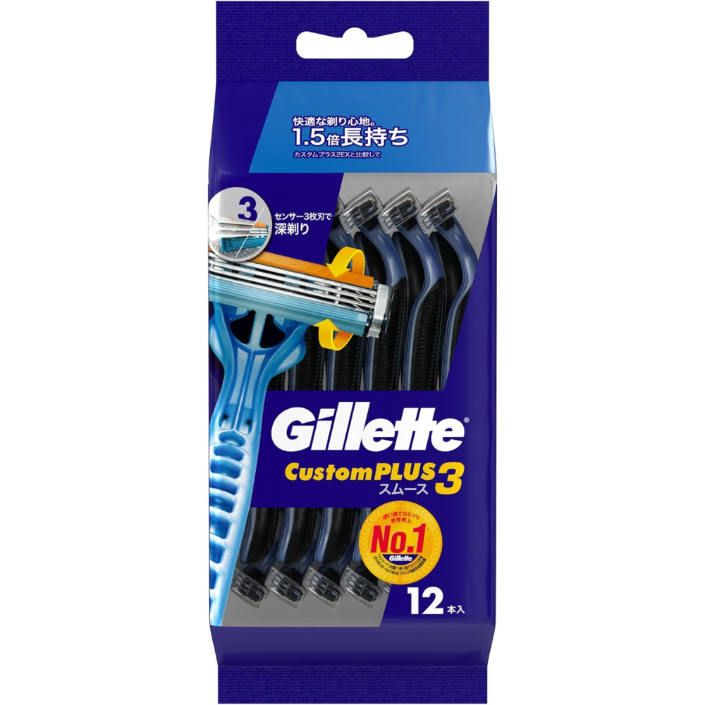 Gillette Custom Plus 3 Smooth Disposable Razors – 12pcs Deep Shave Sensor 3-Blade – Made in JAPAN – Tokyo Sakura Mall