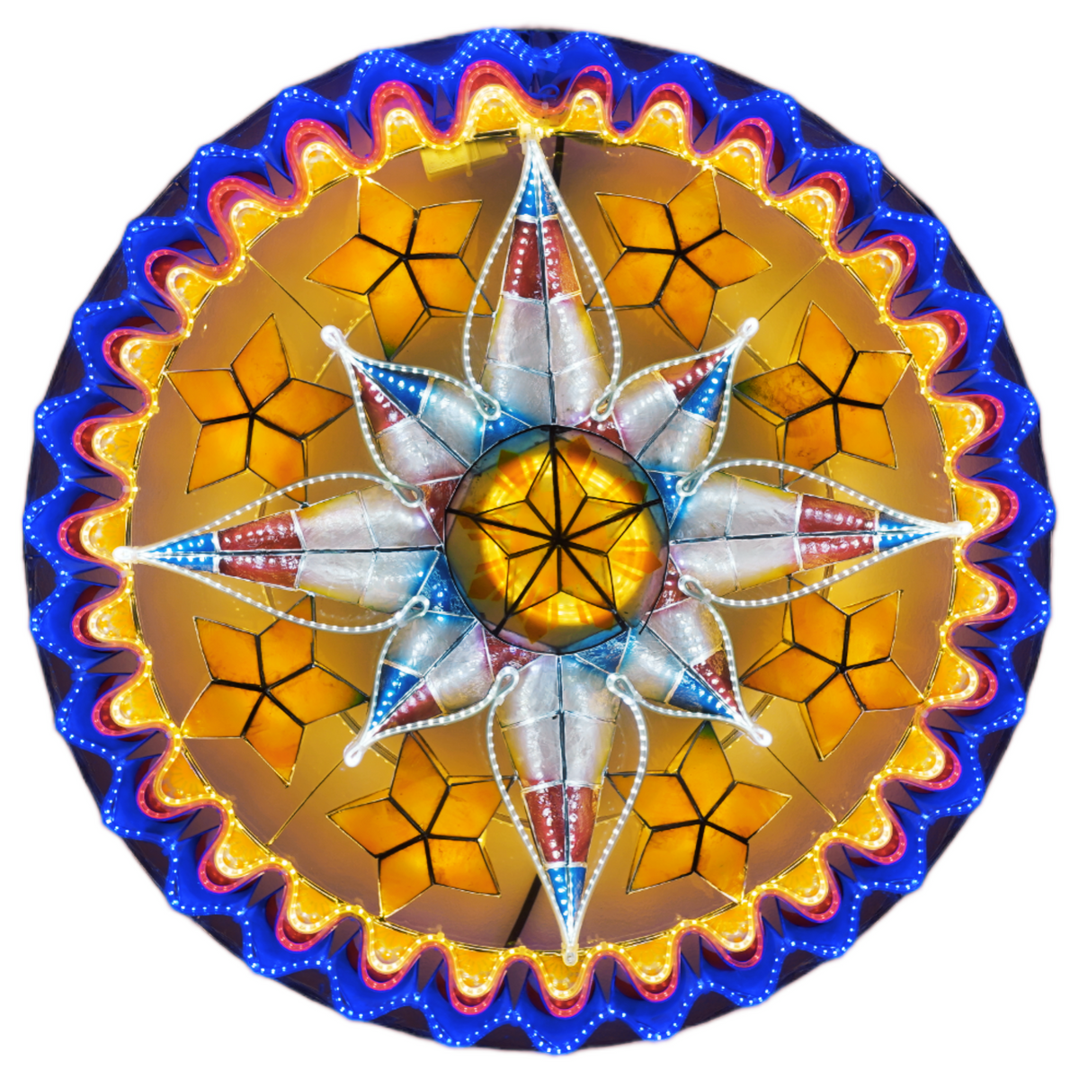 Philippines Christmas Capiz Parol Lantern Star PH Color Design (Tala) – Red / White / Yellow / Blue LED Show – Size 30