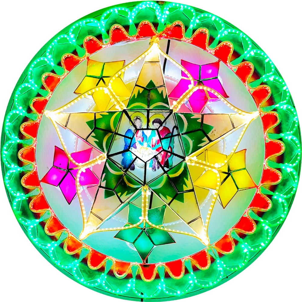 Philippines Christmas Capiz Parol Lantern Star (Tala) Nativity Scene – Green / Red / White LED Show – Size 24