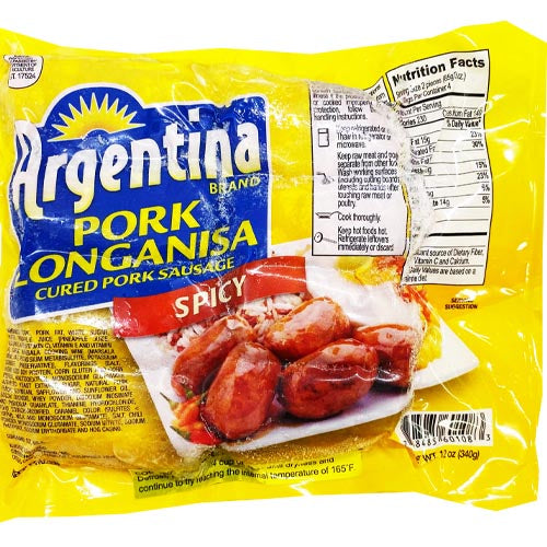 Argentina Brand – Pork Longanisa (Cured Pork Sausage) – Spicy – 12 OZ