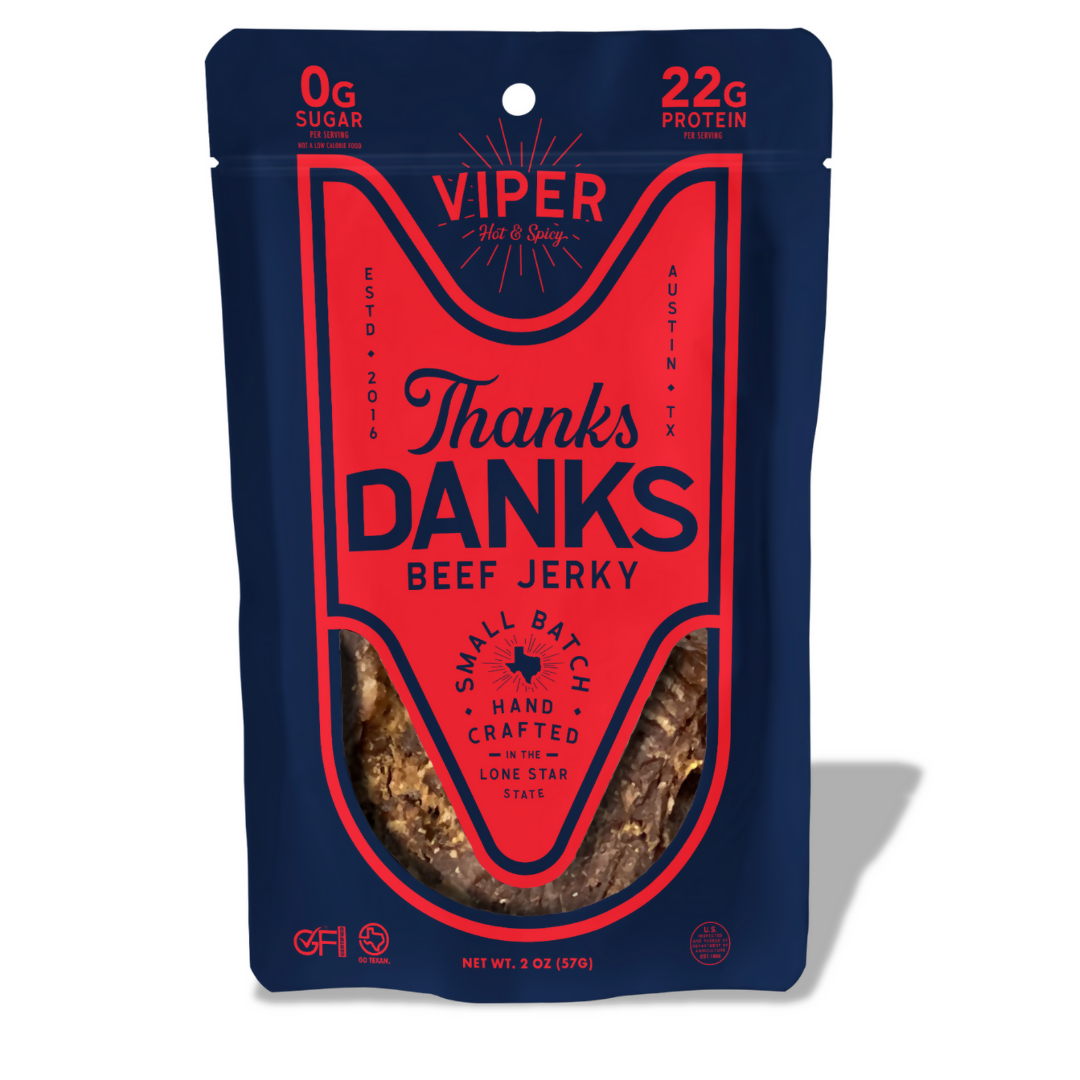 Thanks Danks Viper Beef Jerky Bag – 3 bags x 2 oz case