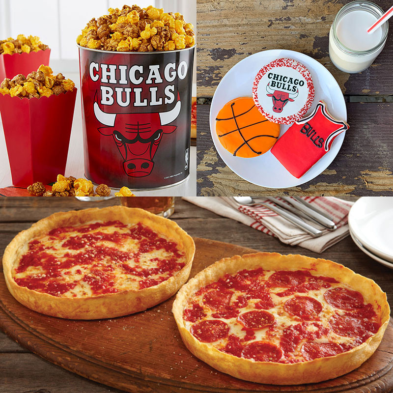 Garrett Popcorn Chicago Bulls Classic Tin, Bulls Cookies & 2 Lou’s Pizzas