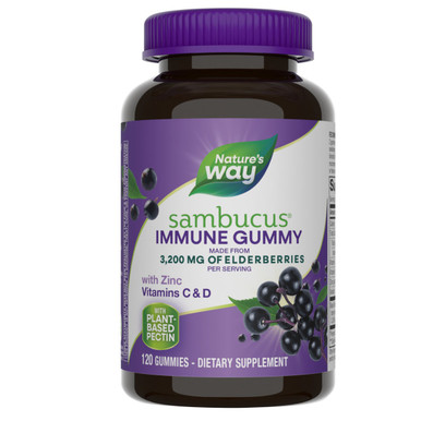 Nature’s Way Sambucus Immune Gummy, 120 Count, Elderberry with Zinc and Vitamins C & D, 3200mg per Serving