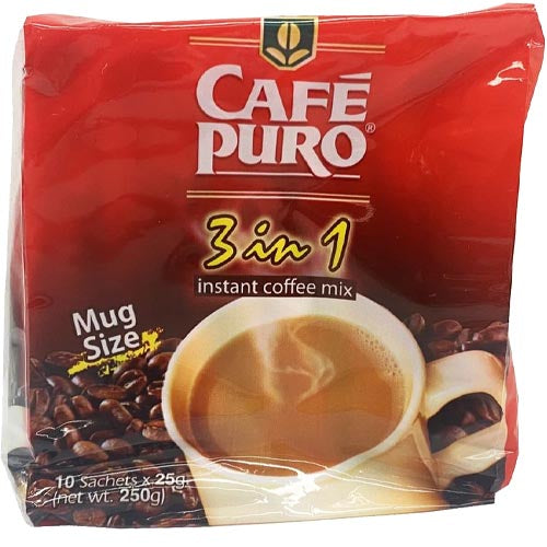 Cafe Puro – 3 in 1 Instant Coffee Mix – 10 Sachets – 250 G