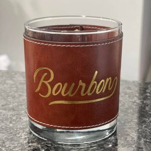 Barrel Down South – Bourbon Word Faux Leather Rocks Glass
