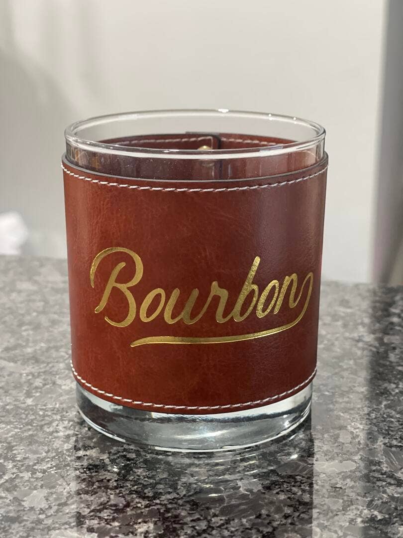 Barrel Down South – Bourbon Word Faux Leather Rocks Glass