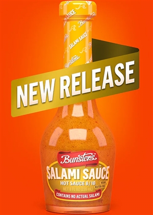 Bunsters Salami 8/10 Heat Hot Sauce, 8oz.