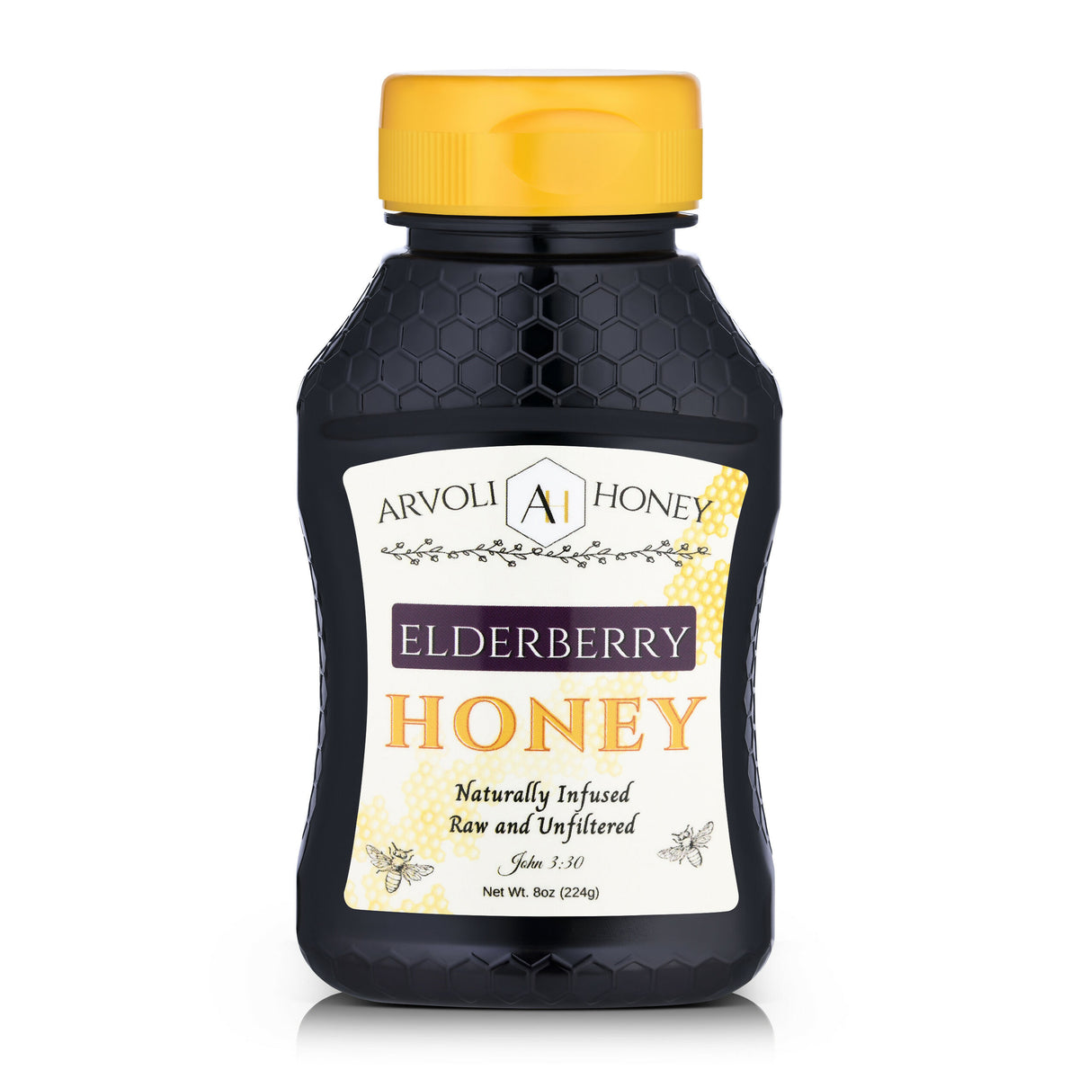 Arvoli Honey Elderberry Infused Honey Bottles – 12 bottles x 8 oz