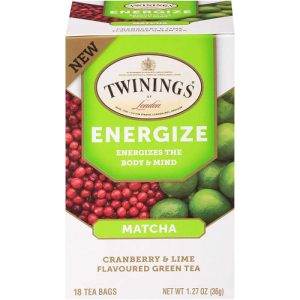 Twinings – Energize Matcha Cranberry Lime Tea, 18 Bags | Pack of 6
