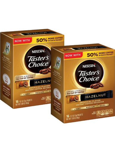 Nescafe Taster’s Choice Instant Hazelnut Coffee, 16 count (Pack of 2)