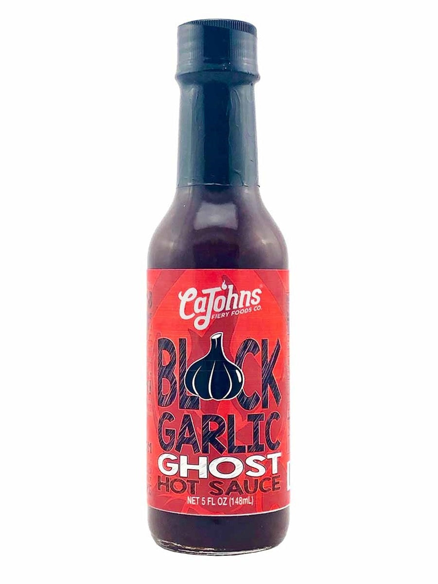 Hot Sauce Black Garlic Ghost Pepper CaJohns Fiery Foods 5 oz Heat 8