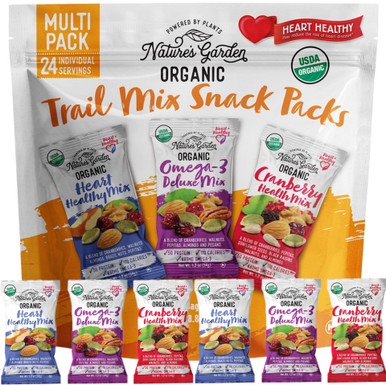 Nature’s Garden Organic Trail Mix Variety Pack, Heart Healthy Snacks, 24 Individual Packs
