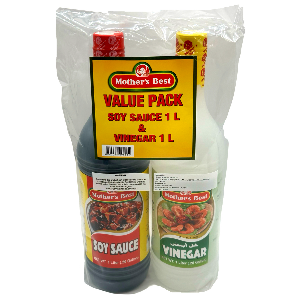 Mother’s Best – Value Pack – Soy Sauce 1L & Vinegar 1L – 2 Liters
