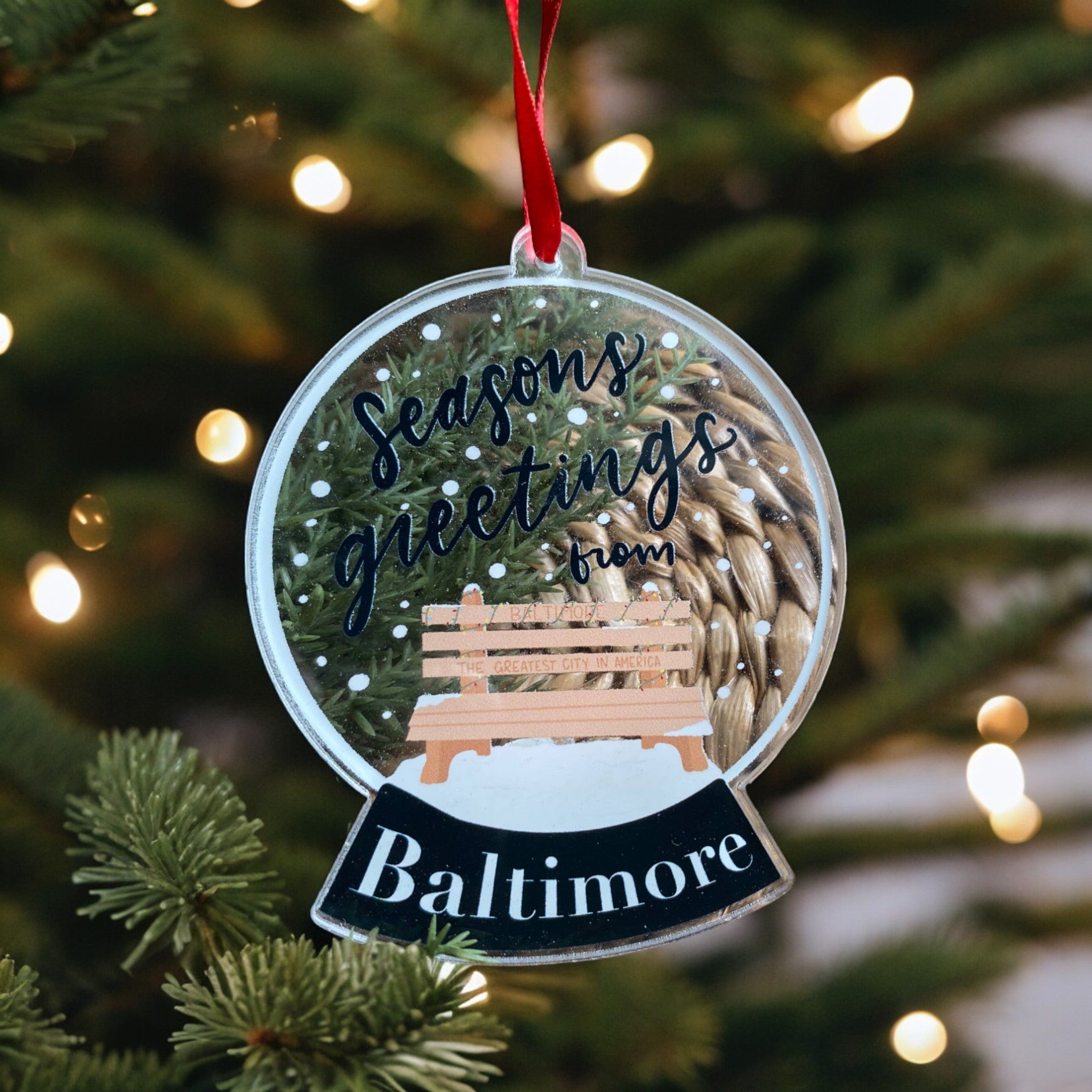 the letters mdn – Seasons Greetings Baltimore Snow Globe Acrylic Ornam