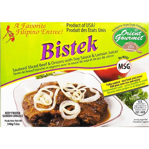 Orient Gourmet – Bistek – Sauteed Sliced Beef and Onions with Soy Sauce & Lemon Juice – Fully Cooked – Just Heat and Serve – 12 OZ
