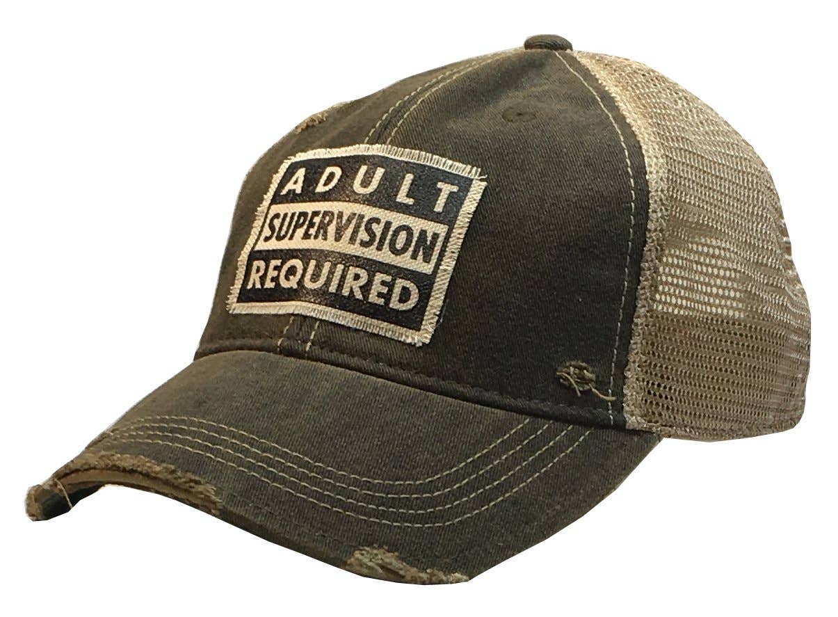 Vintage Life – Adult Supervision Required Distressed Trucker Cap
