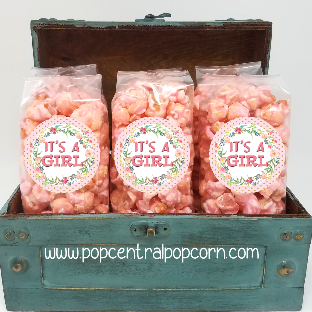 It’s a Girl – Pink Floral – Popcorn Party Favors