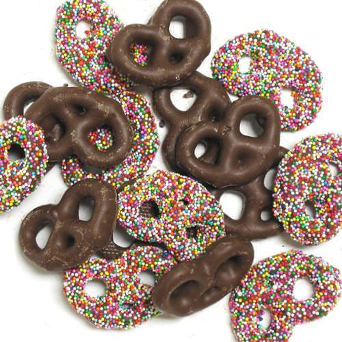 Asher’s Milk Chocolate Pretzels with Rainbow Nonpariels