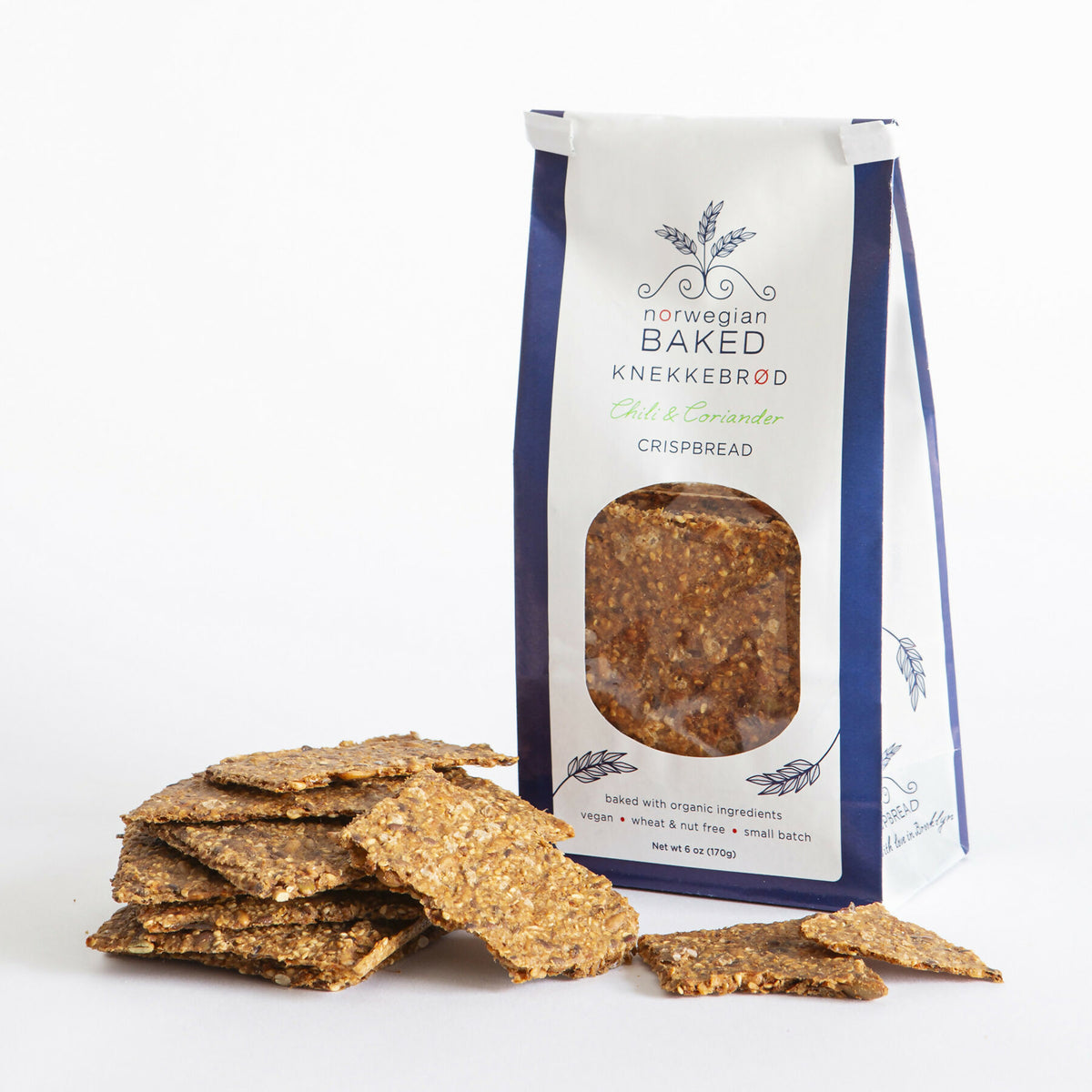 Norwegian Baked Chili & Coriander Knekkebrød Crackers bag – 12 bags x 6oz case