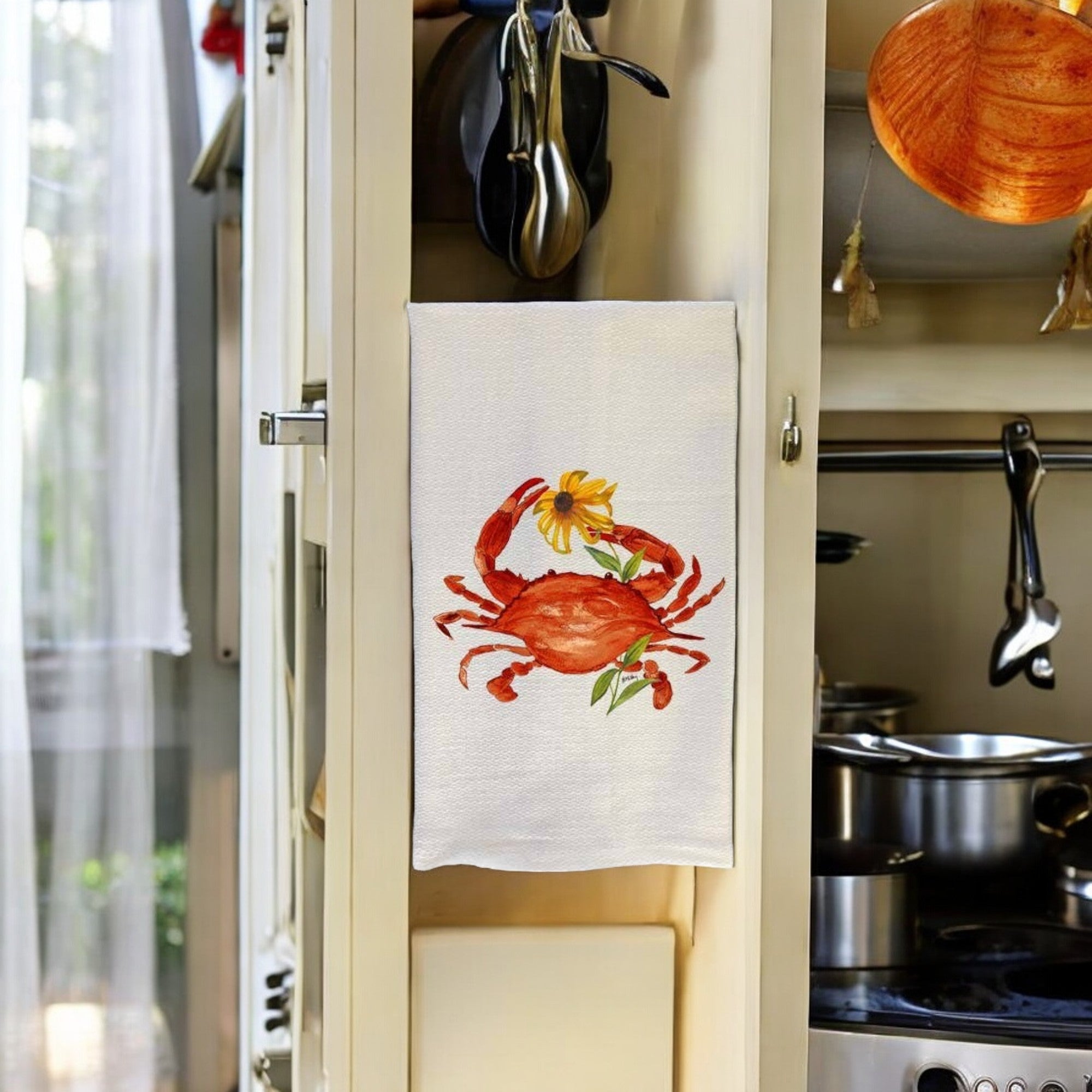 B McVan – Red Steamed Crab with Black-Eyed Susan Kitchen Towel