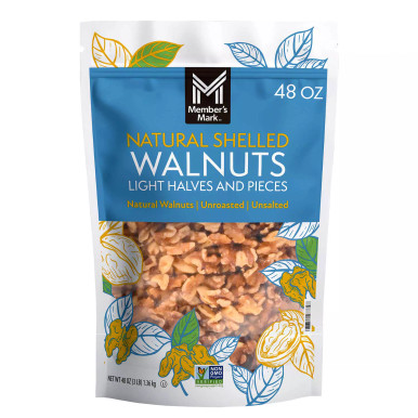 Member’s Mark Natural Shelled Walnuts, Light Halves and Pieces, Unroasted Unsalted, 48 oz