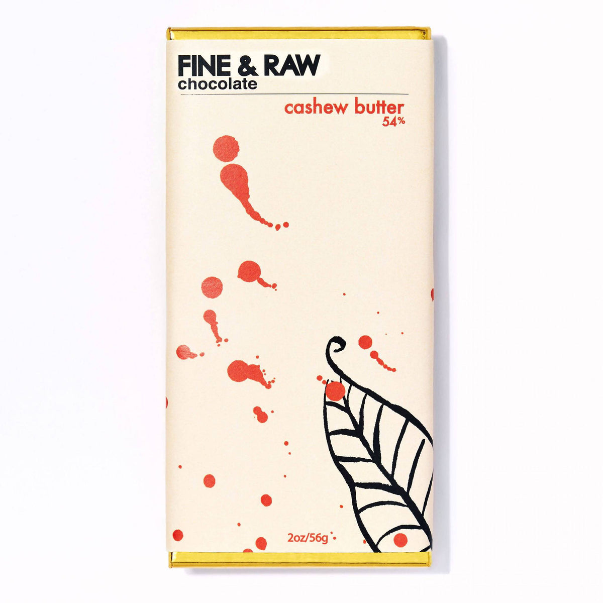 Fine and Raw Chocolate Bars, Cashew Butter Filled, Organic (54% Cocoa / Cacao) – 10 Bars x 2oz case