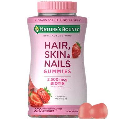 Nature’s Bounty Hair, Skin & Nails Gummies, 2500mcg Biotin, Strawberry Flavored, 230 Count