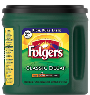 Folgers Decaffeinated Classic Roast Ground Coffee, 28.8 oz.