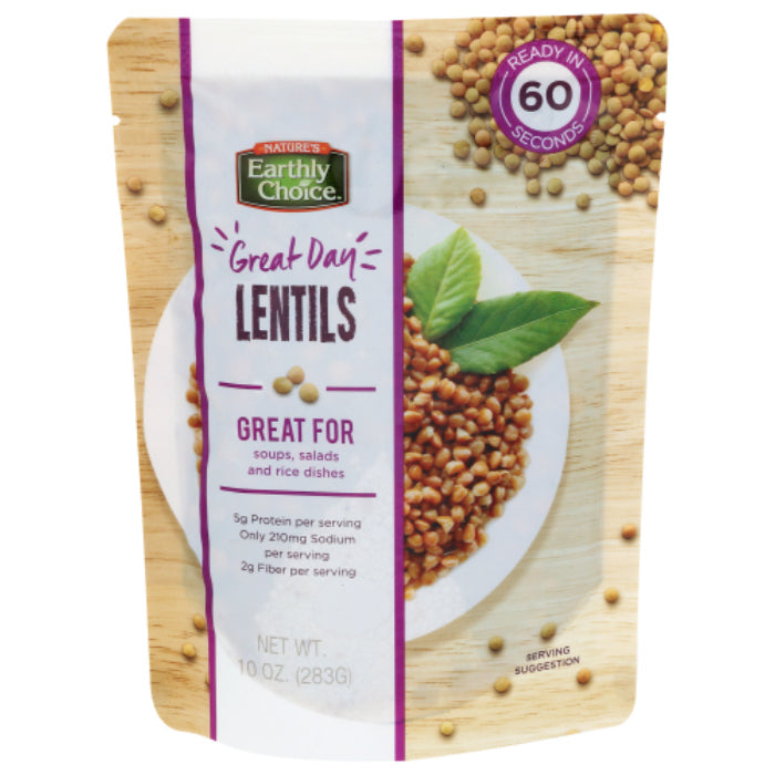 Nature’s Earthly Choice Lentils Grain Microwavable 10 Oz – Pack Of 8