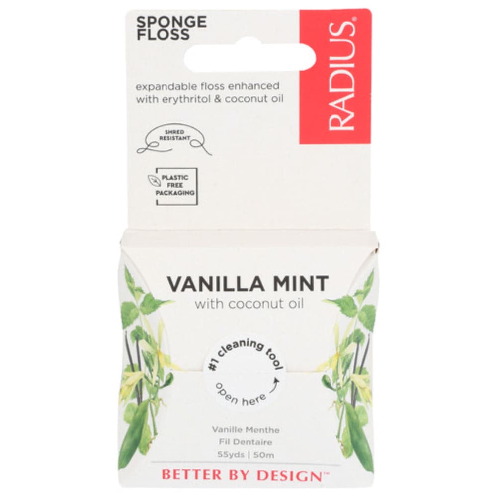 Radius – Vanilla Mint With Coconut Oil Dental Sponge Floss – 55yds